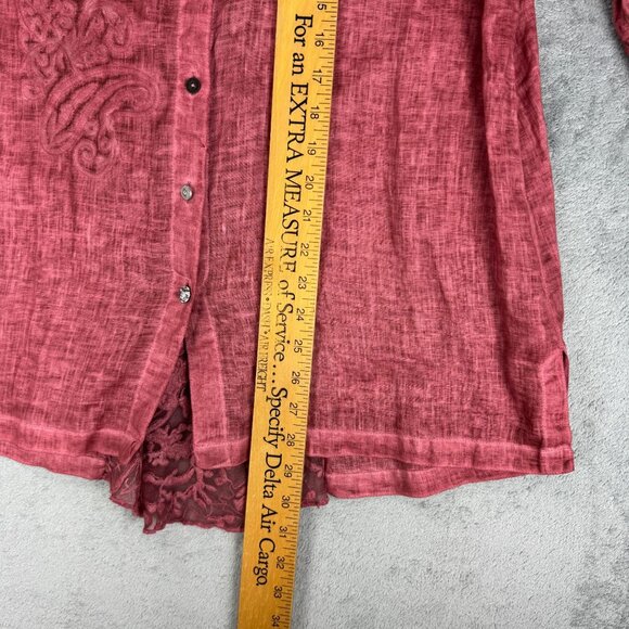 John Mark 100% Linen Embroidered Whimsy Lace Fairy Button up Shirt Cottagecore - Picture 9 of 11